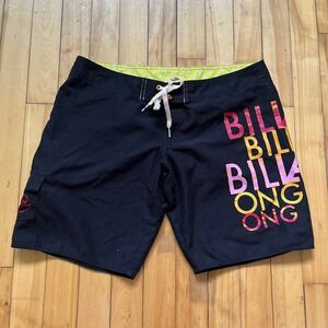 Billabong Youth Board Shorts Black Rainbow Logo Side Pocket Size 9